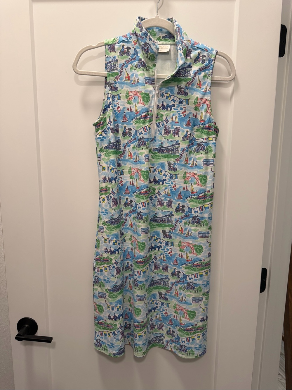 Sleeveless Mini Dress with Blue and Green Mackinac Island custom design